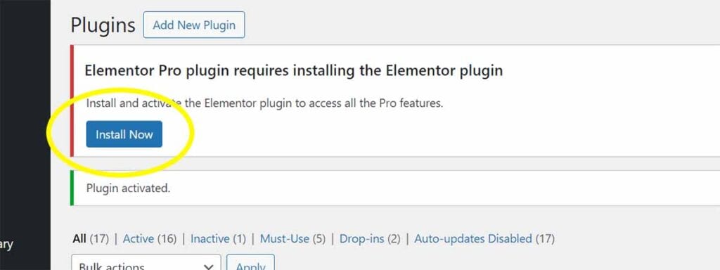 install elementor free plugin