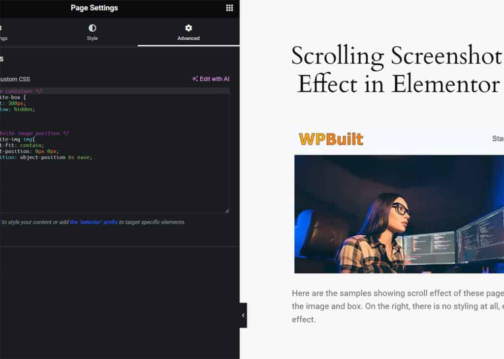Create a Scrolling Screenshot Effect Elementor